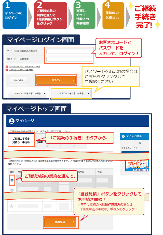 ご継続手続き手順、よくあるご質問の詳細 その1