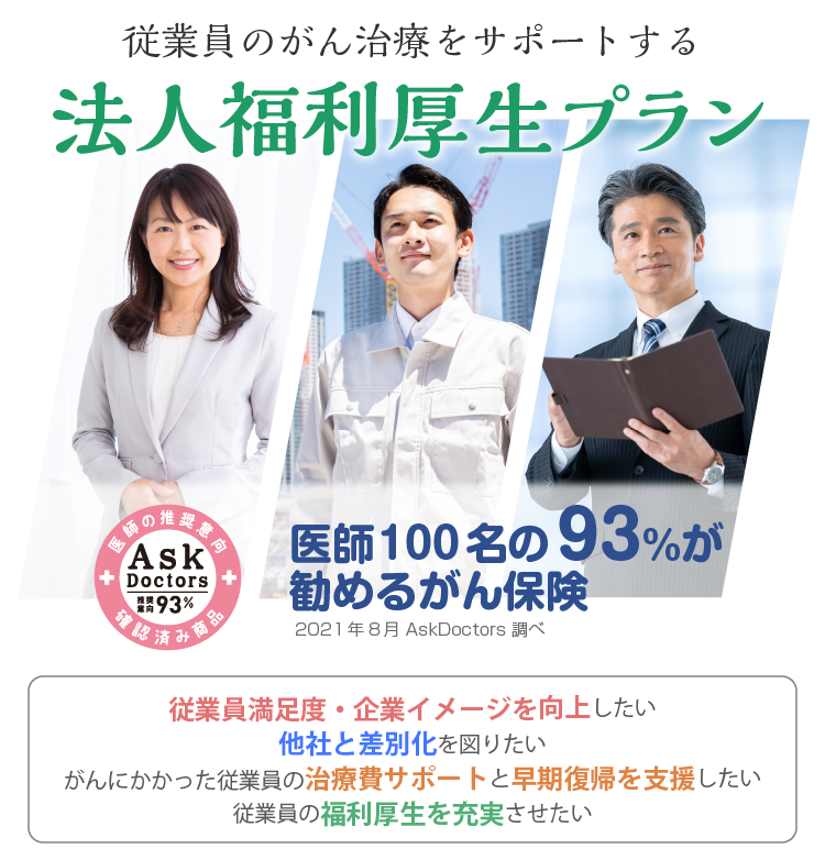 従業員の福利厚生を充実させたい がんにかかった従業員の治療費サポートと早期復帰を支援したい 従業員満足度・企業イメージを向上したい 他社と差別化を図りたい